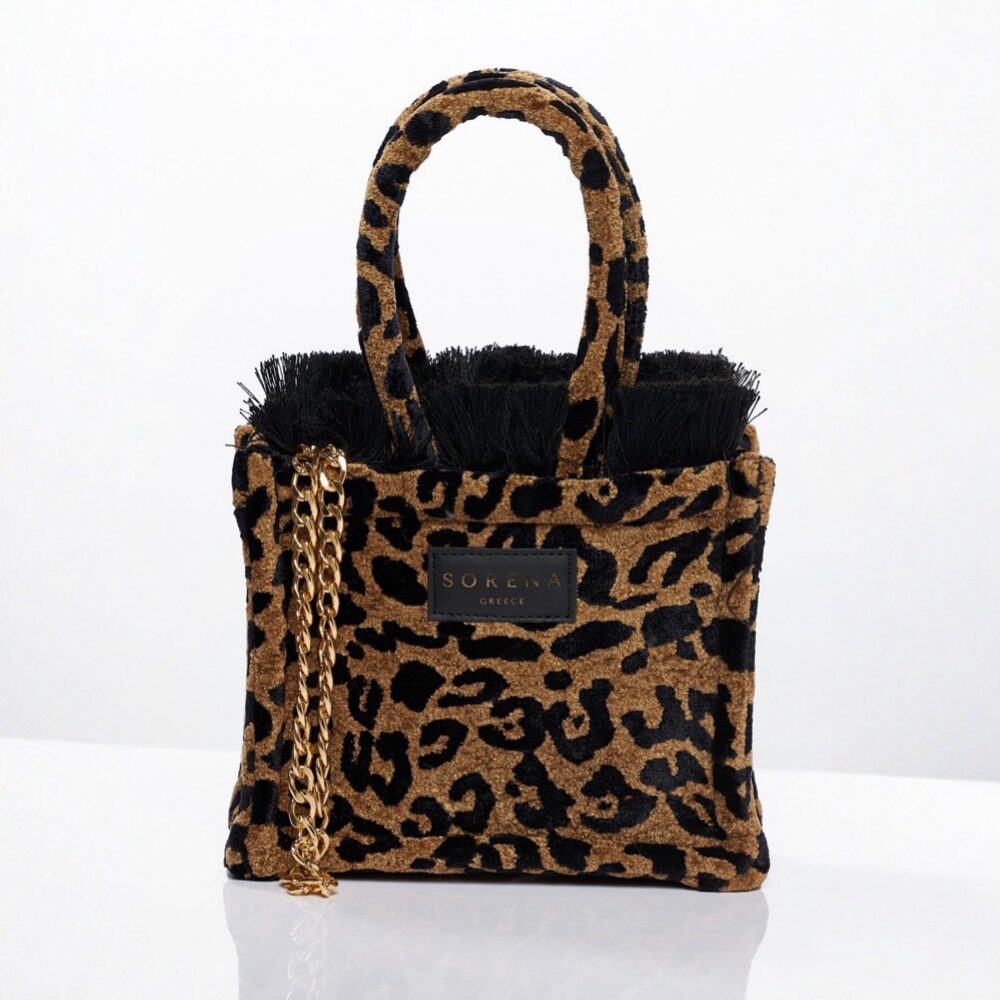 SORENA Leopard Velvet Brown Mini Tote bag