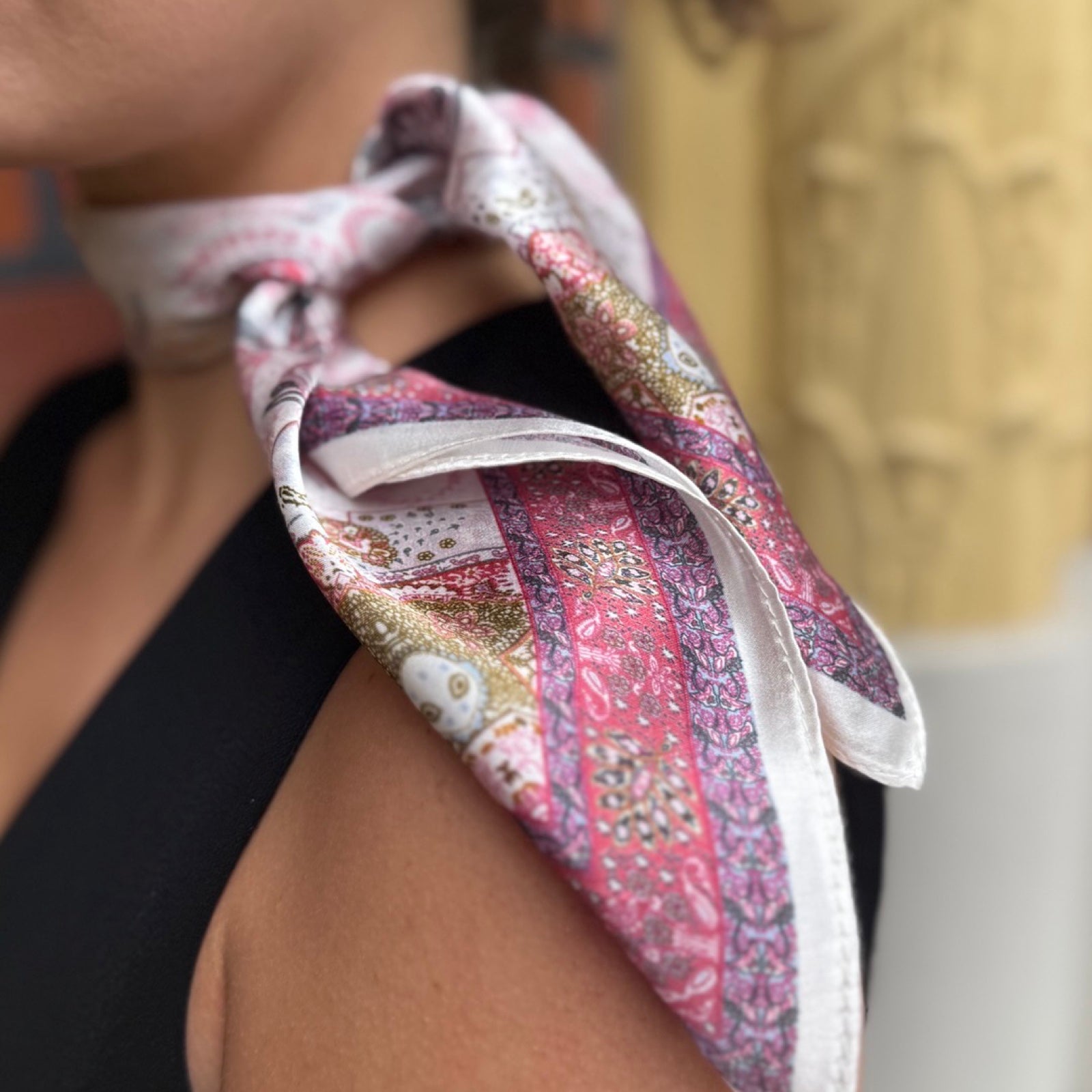 Silkeskjerf mini, vintage rosa paisley