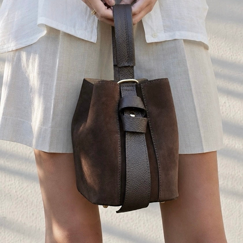 Bucket bag, semsket brun