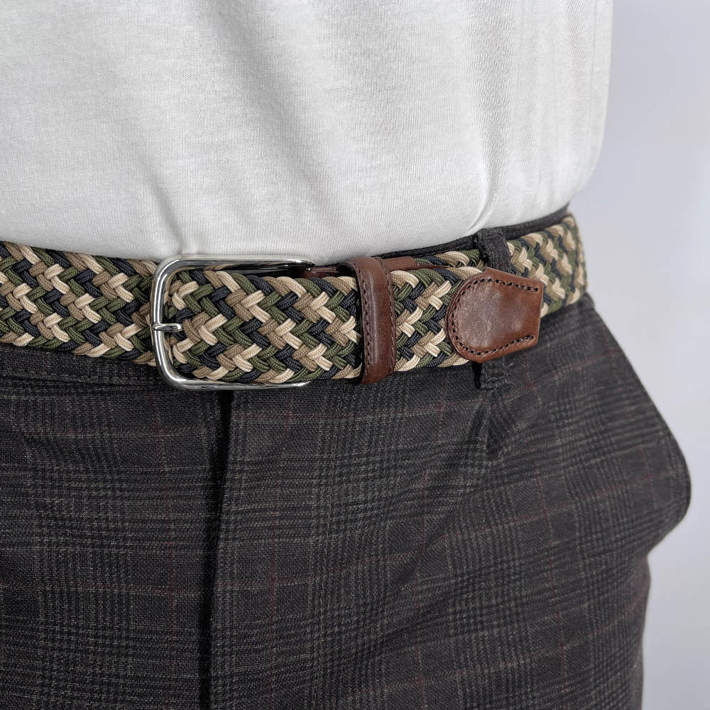 BSWK Elastisk herrebelte, Multi - grønn/beige/brun/blå