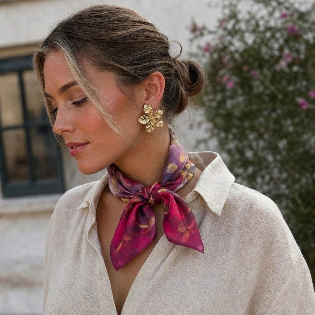 Silkeskjerf mini, fuksia med rose