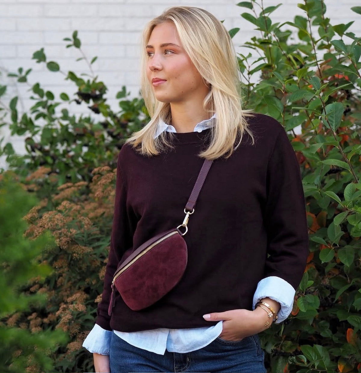 Bumbag i semsket skinn, bordeaux