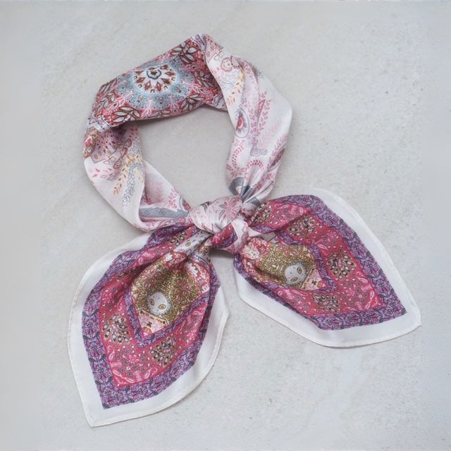 Silkeskjerf mini, vintage rosa paisley