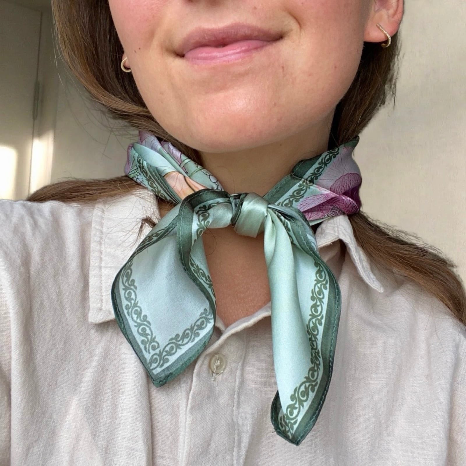 Silkeskjerf mini, grønn og rosa