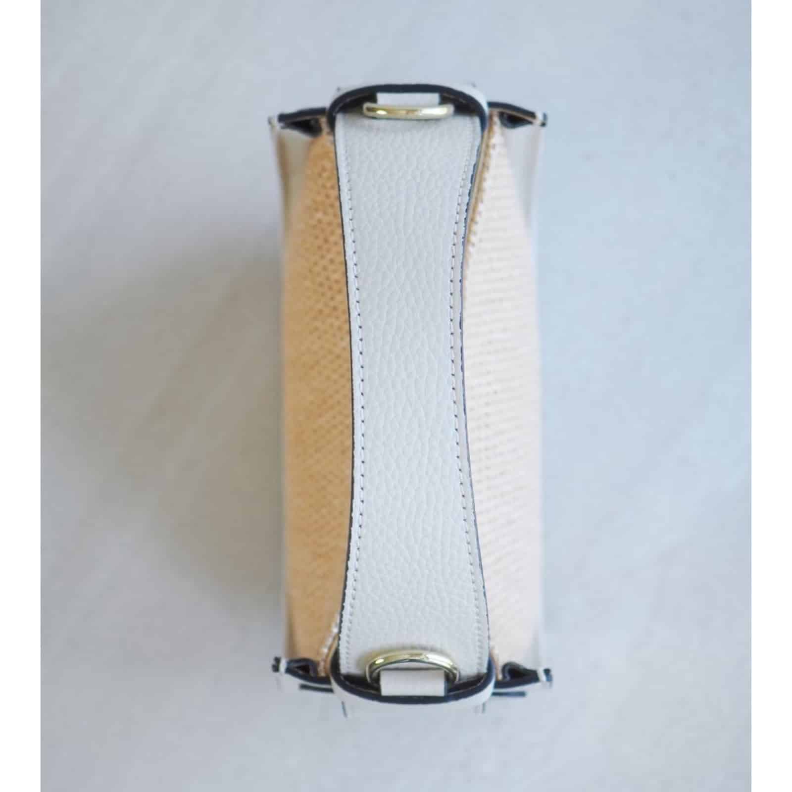 Raffia bøtteveske med skinndetaljer, beige