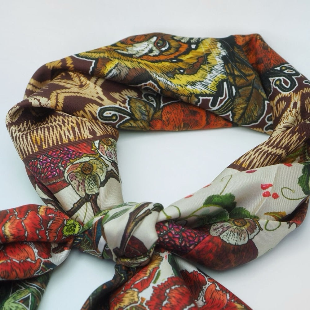 Silkeskjerf stort, bordeaux og beige