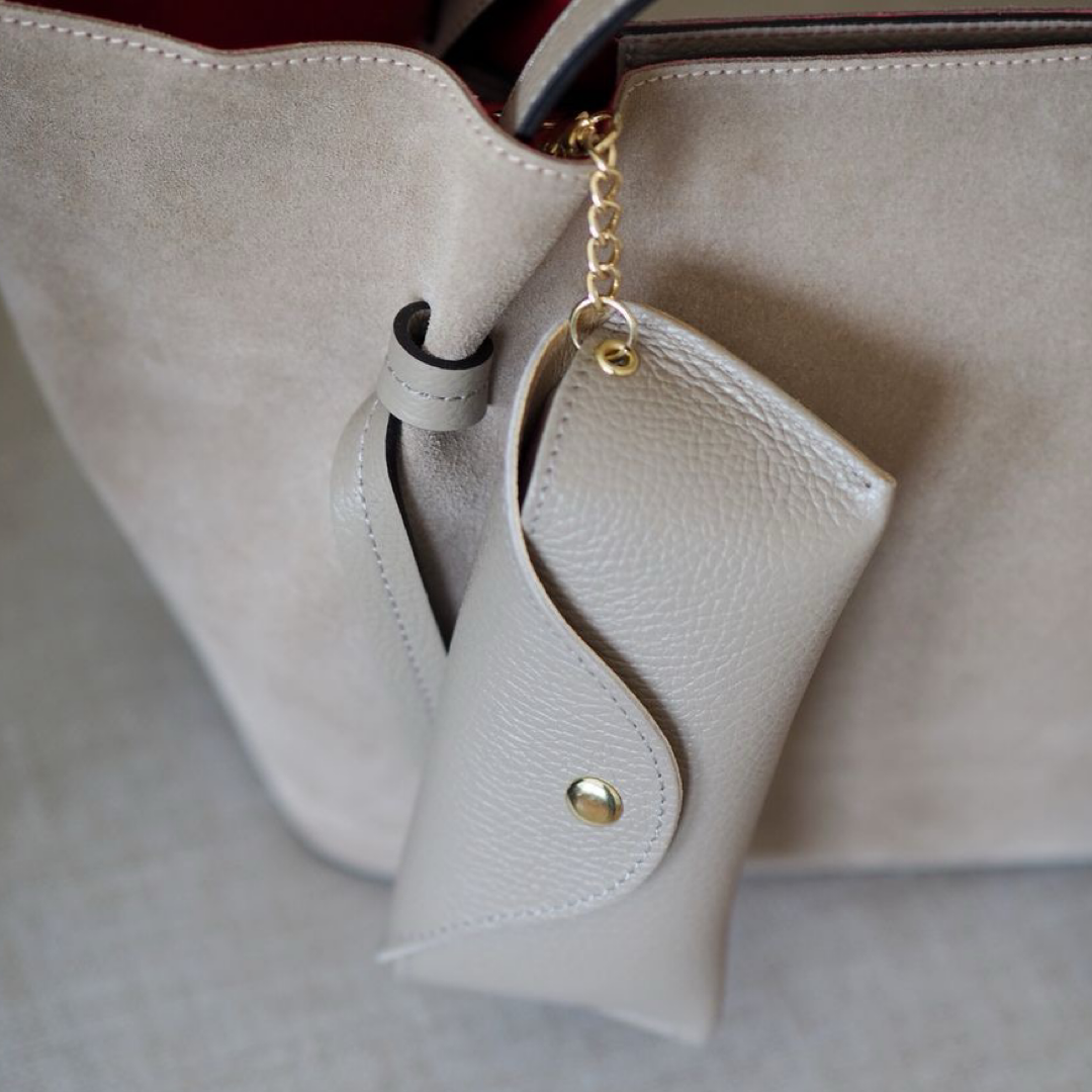 Brilleetui i skinn, beige