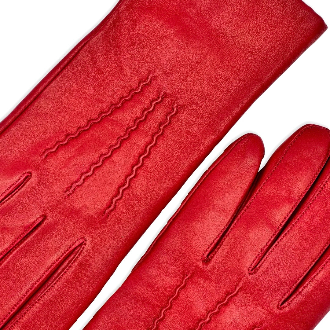 Røde lammeskinnshansker til dame, med denter 70915801-RED