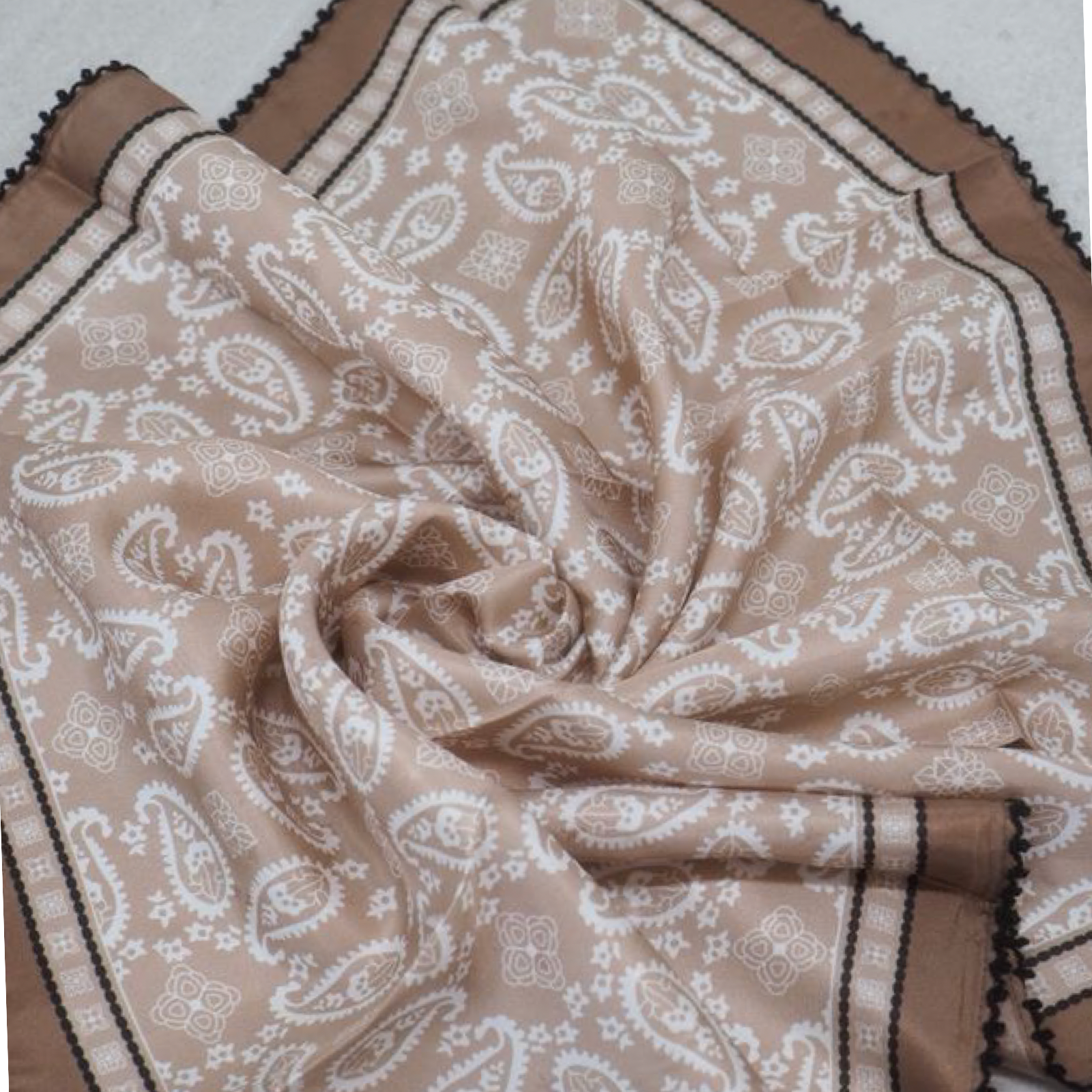 Silkeskjerf mini med picotkant, beige