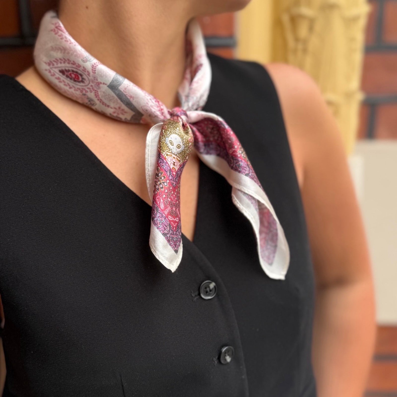 Silkeskjerf mini, vintage rosa paisley