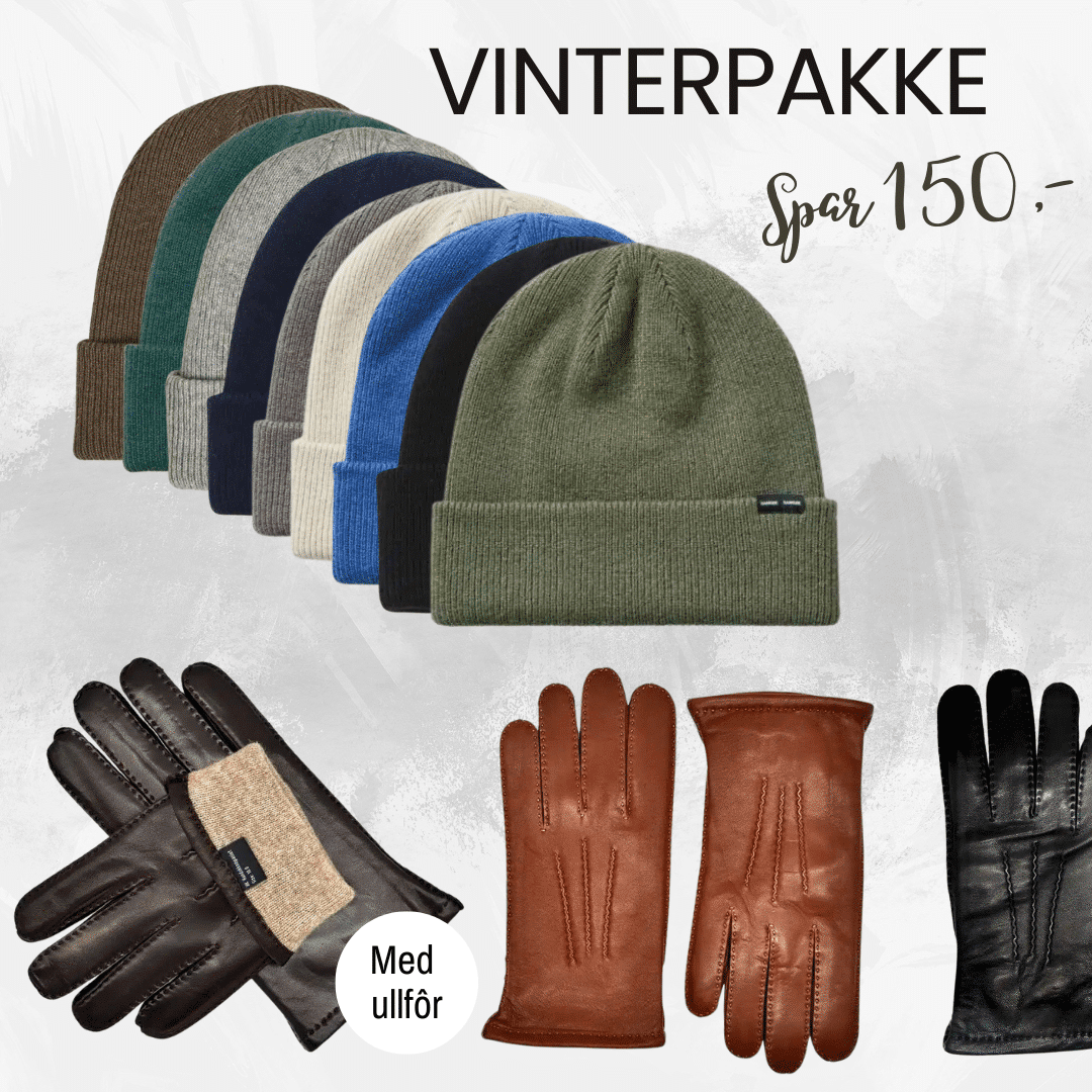 TILBUD! Vinterpakke til herre: Skinnhansker med ullfõr + varm lue – spar 150,-