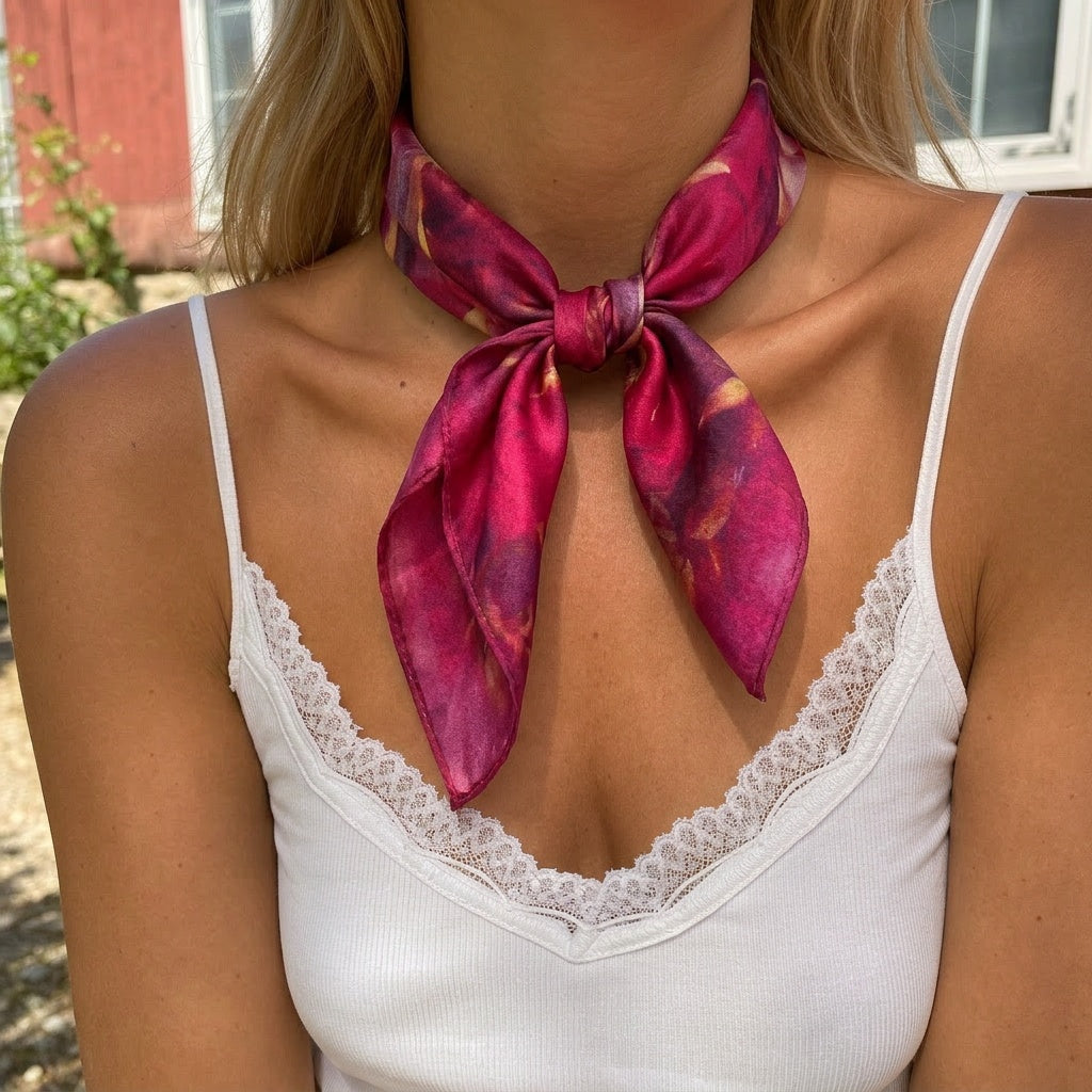 Silkeskjerf mini, fuksia med rose