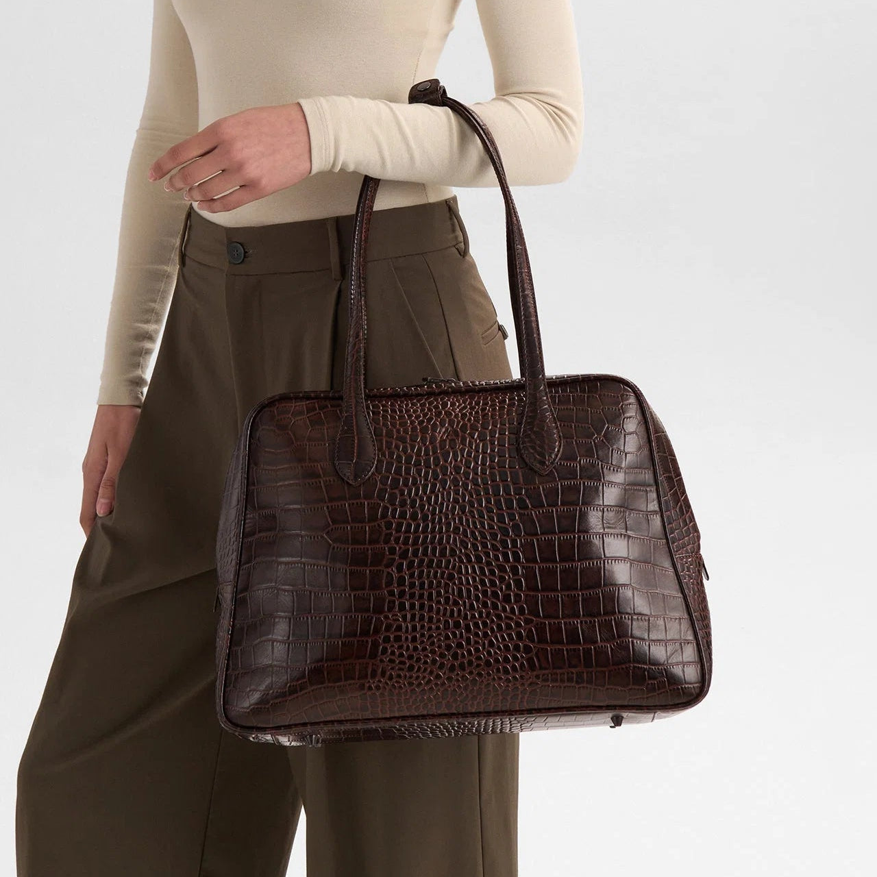 Markberg Elara jobbveske, Croco Espresso Brown