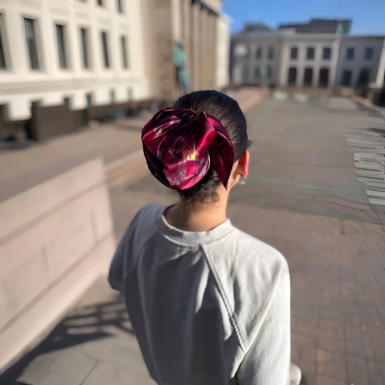 Silkeskjerf mini, fuksia med rose