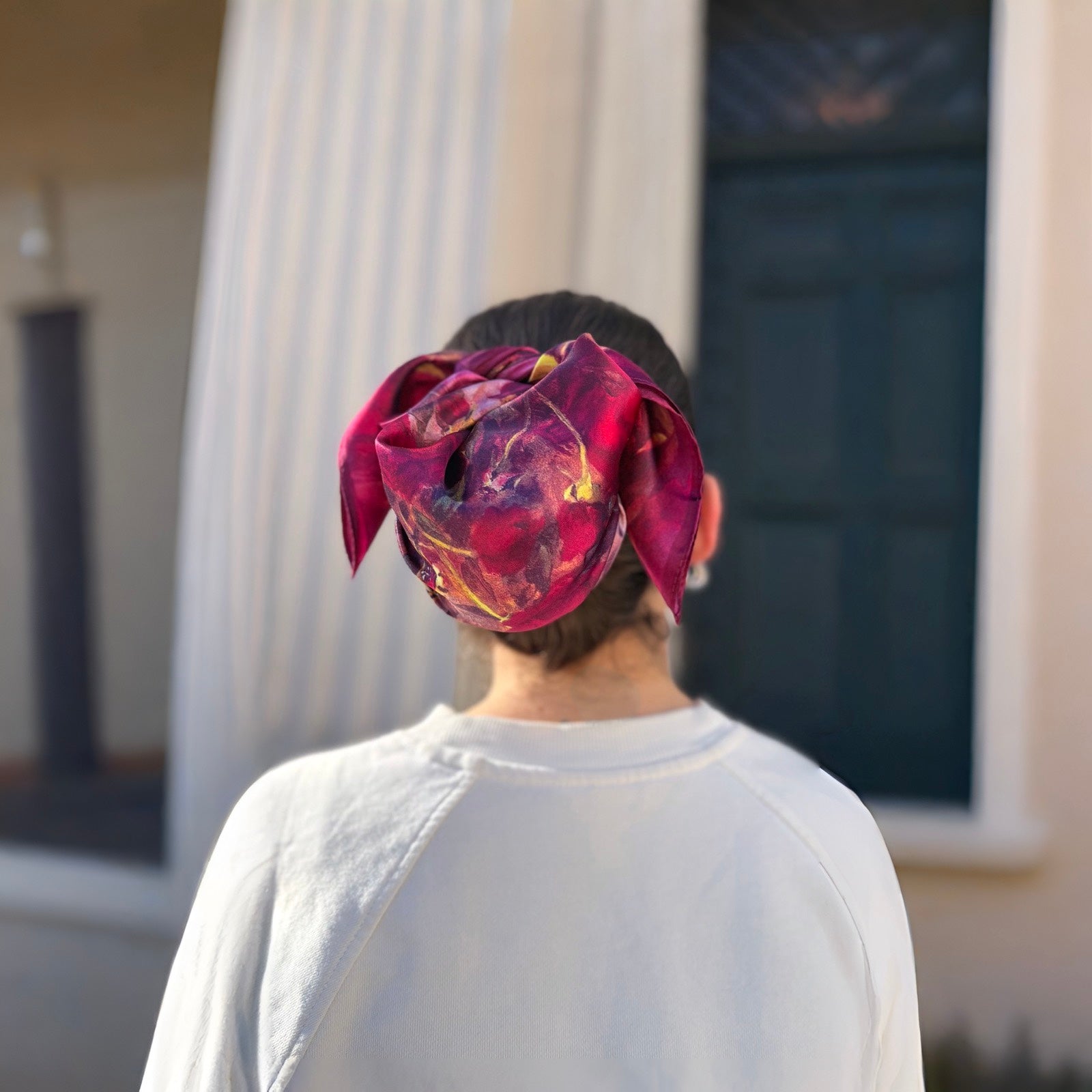 Silkeskjerf mini, fuksia med rose