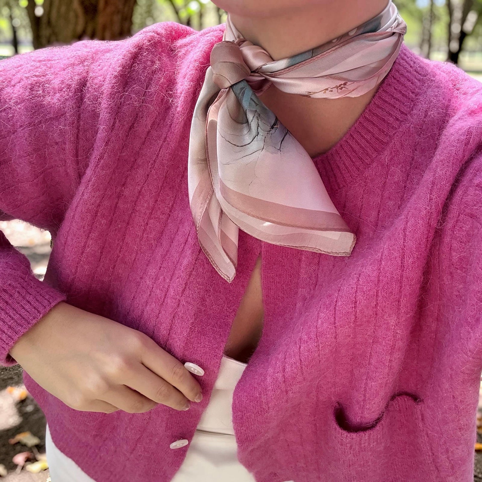 Silkeskjerf mini, dus rosa blomster