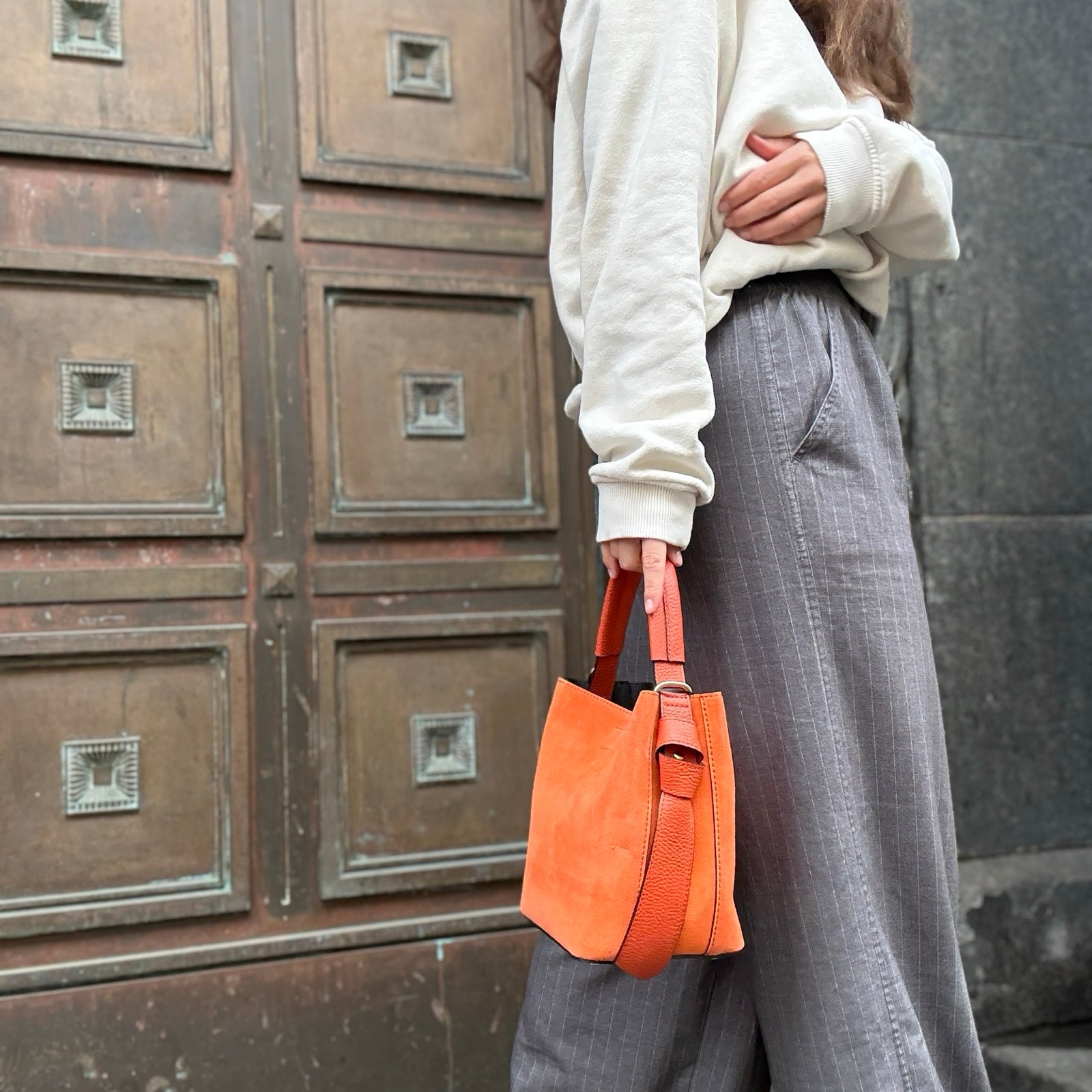 Bucket bag, semsket oransje