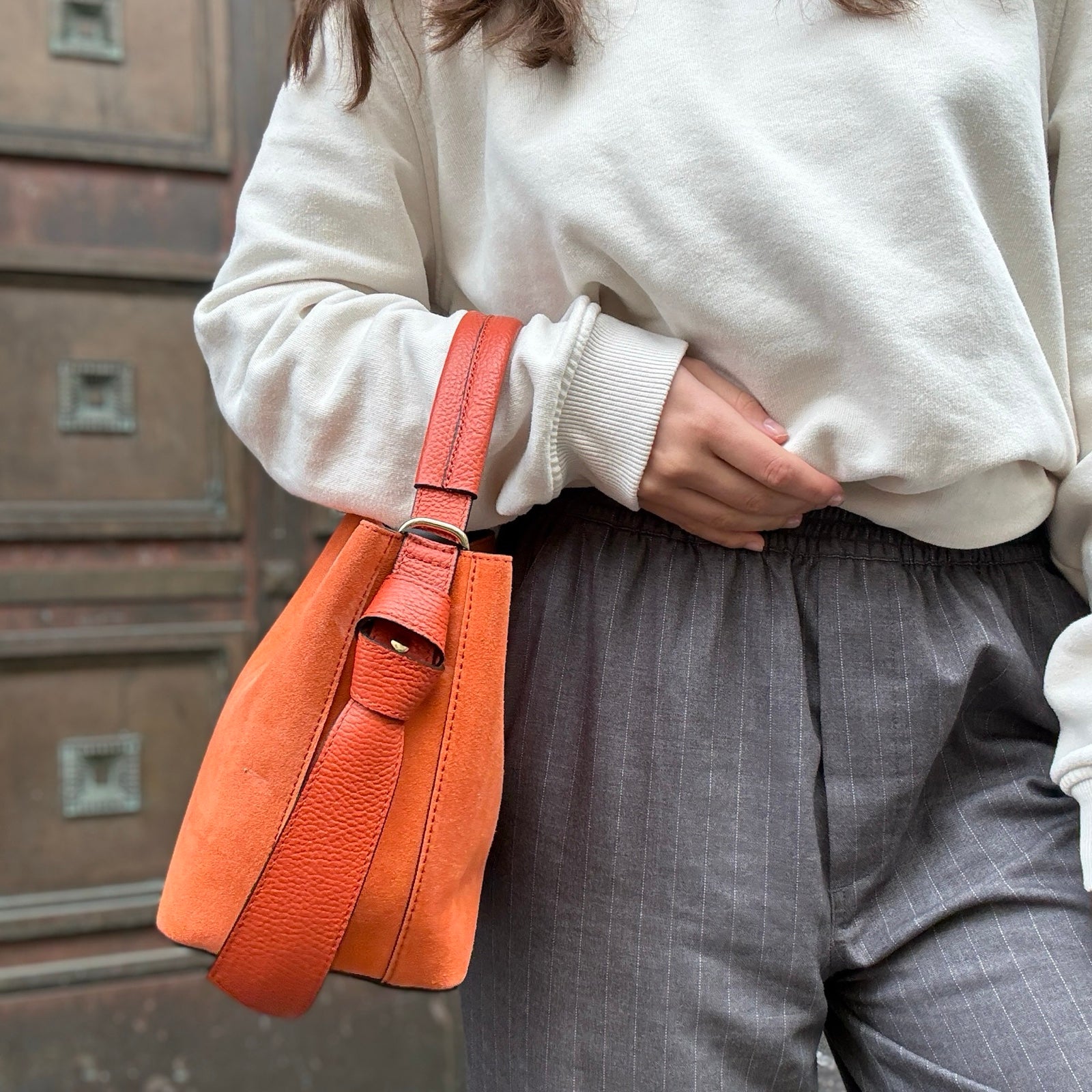 Bucket bag, semsket oransje