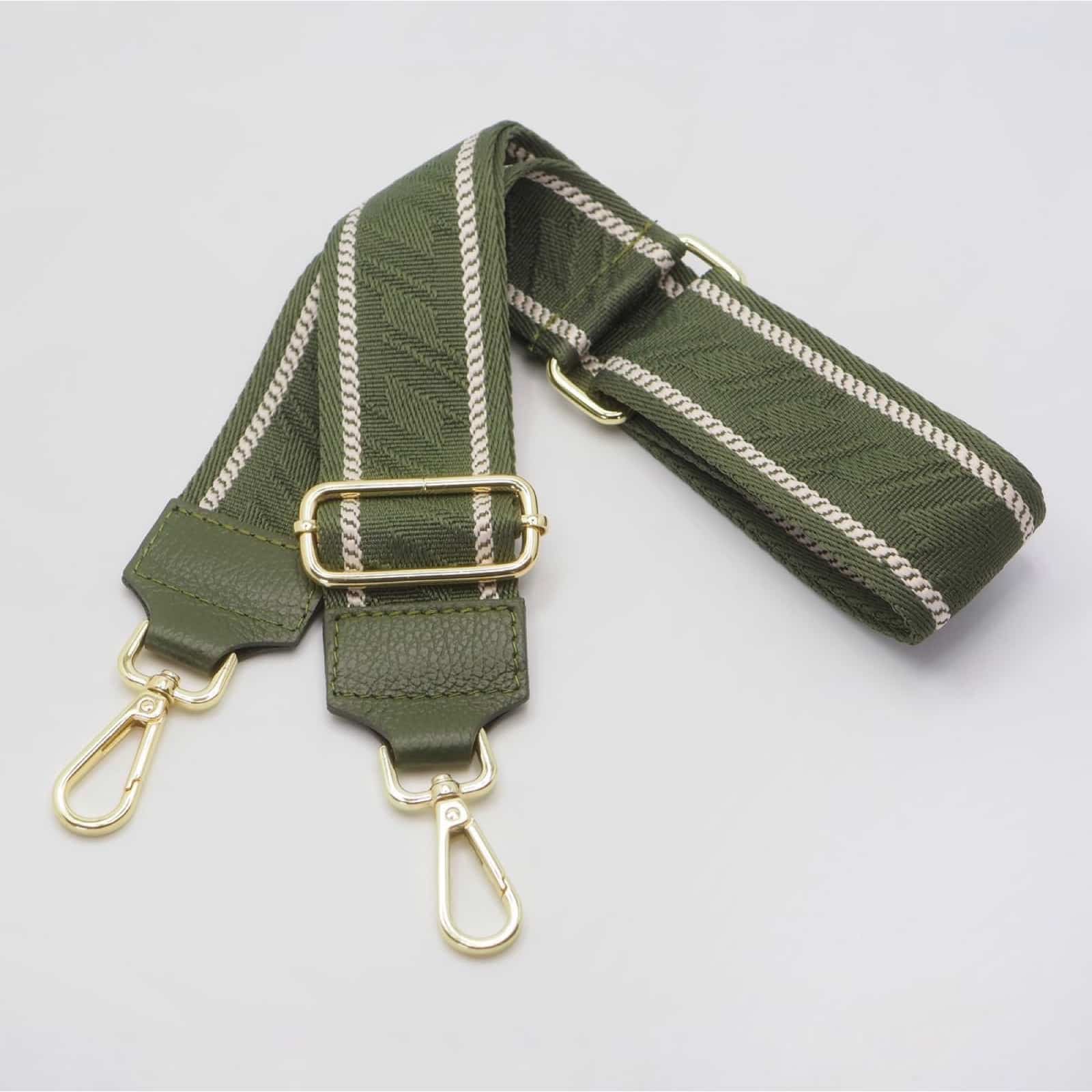 Veskestropp med houndstooth-mønster med skinndetaljer, oliven