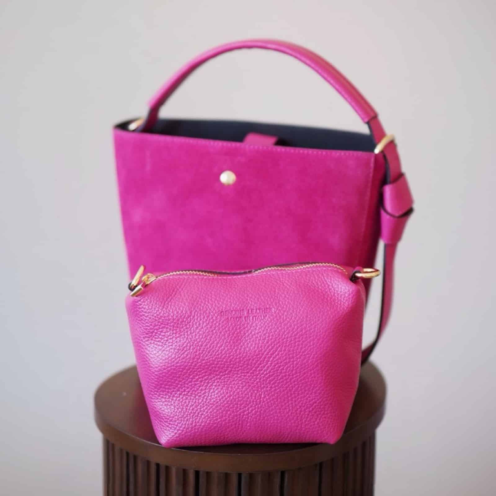 Bucket bag, semsket fuksia