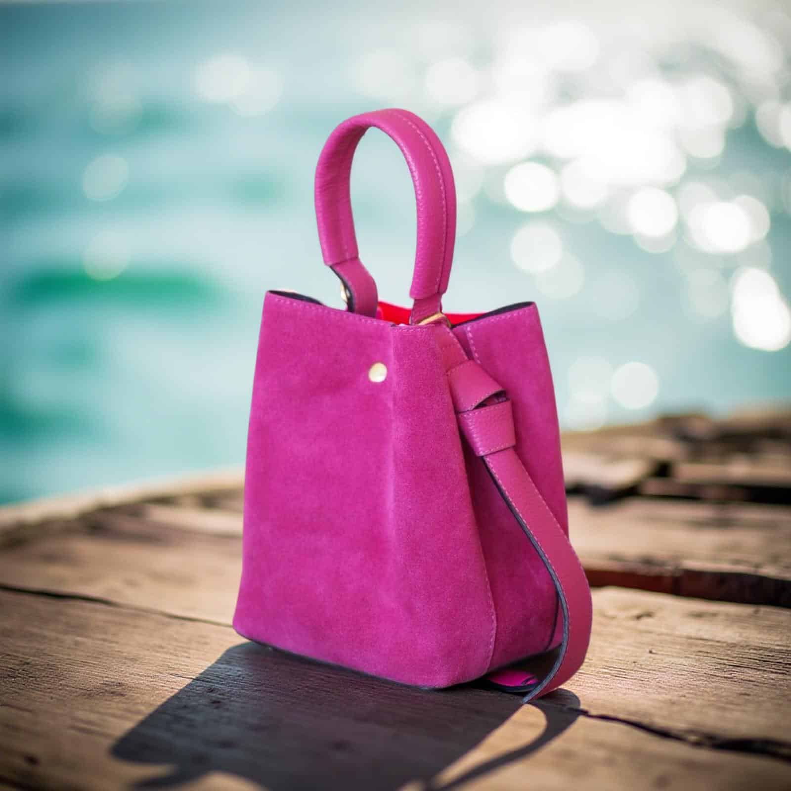 Bucket bag, semsket fuksia