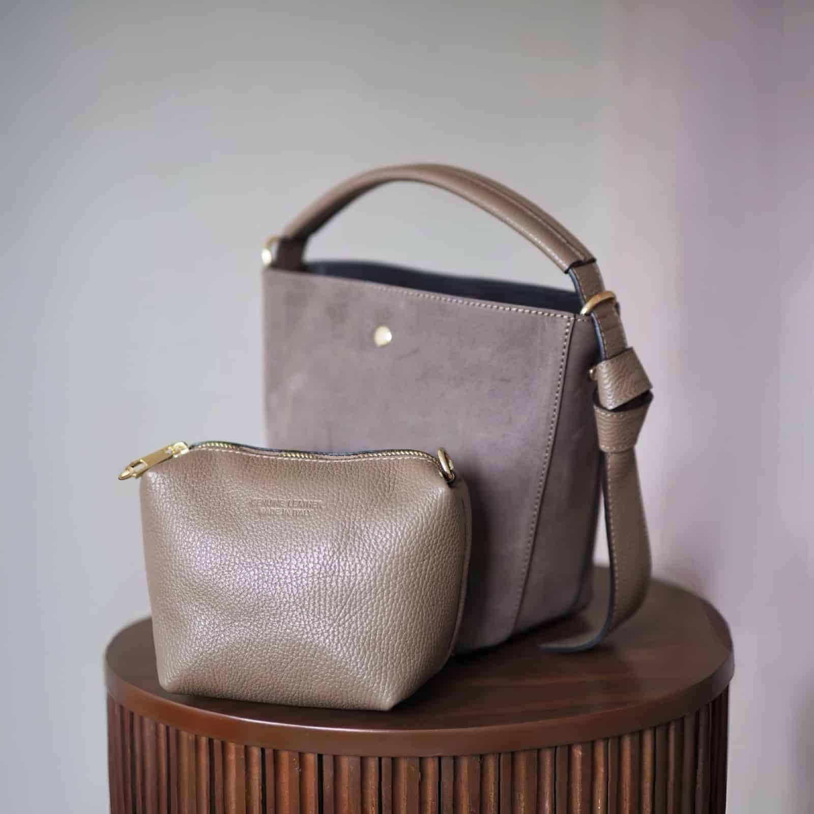Bucket bag, semsket taupe