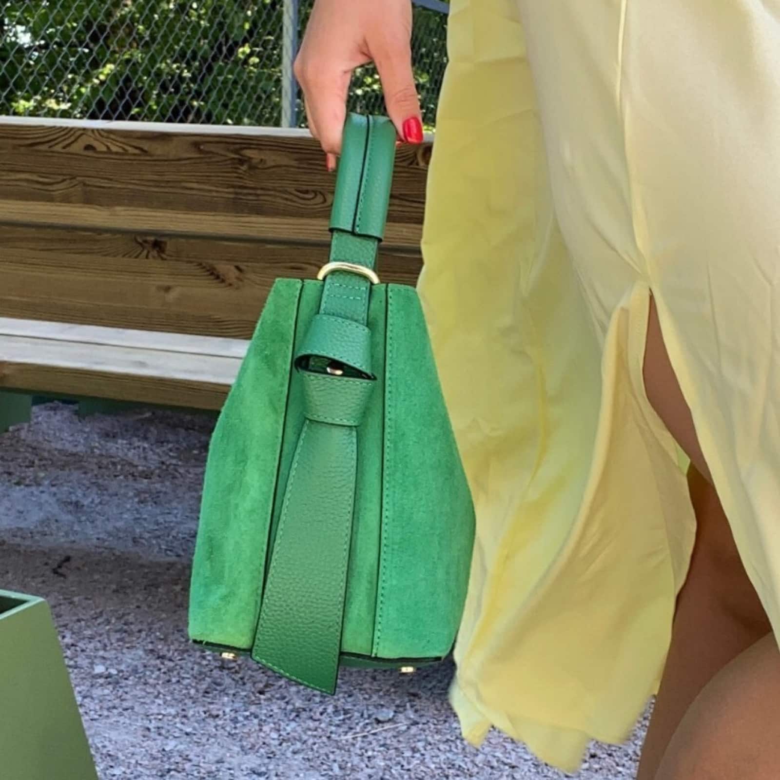 Bucket bag, semsket grønn