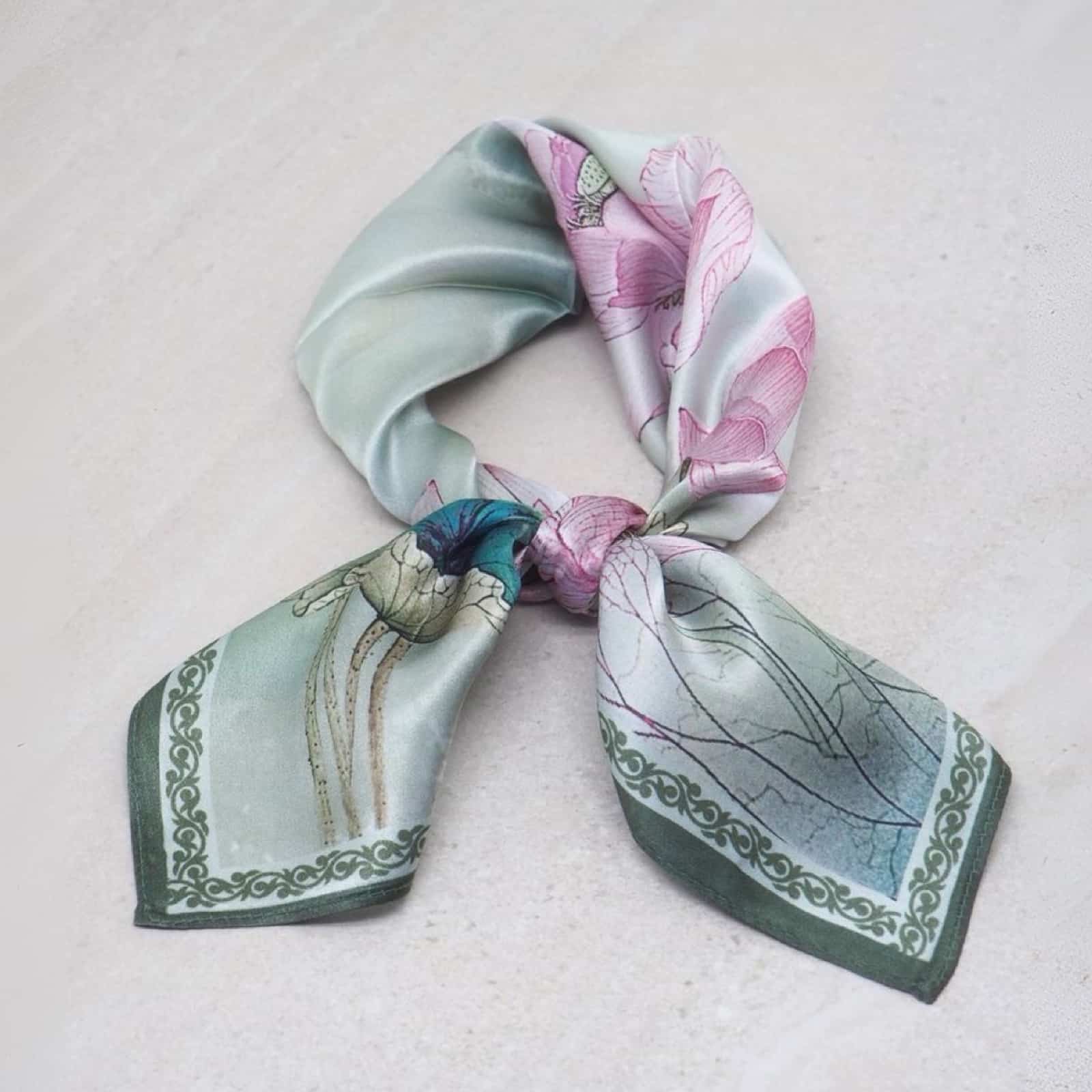 Silkeskjerf mini, grønn og rosa