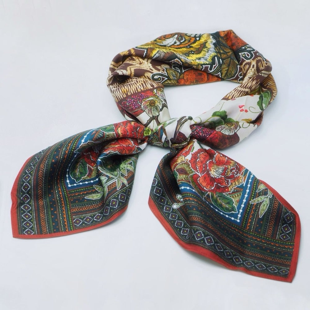 Silkeskjerf stort, bordeaux og beige