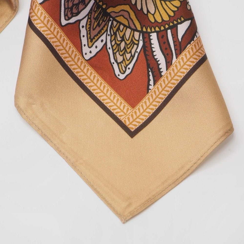 Silkeskjerf stort, cognac og beige