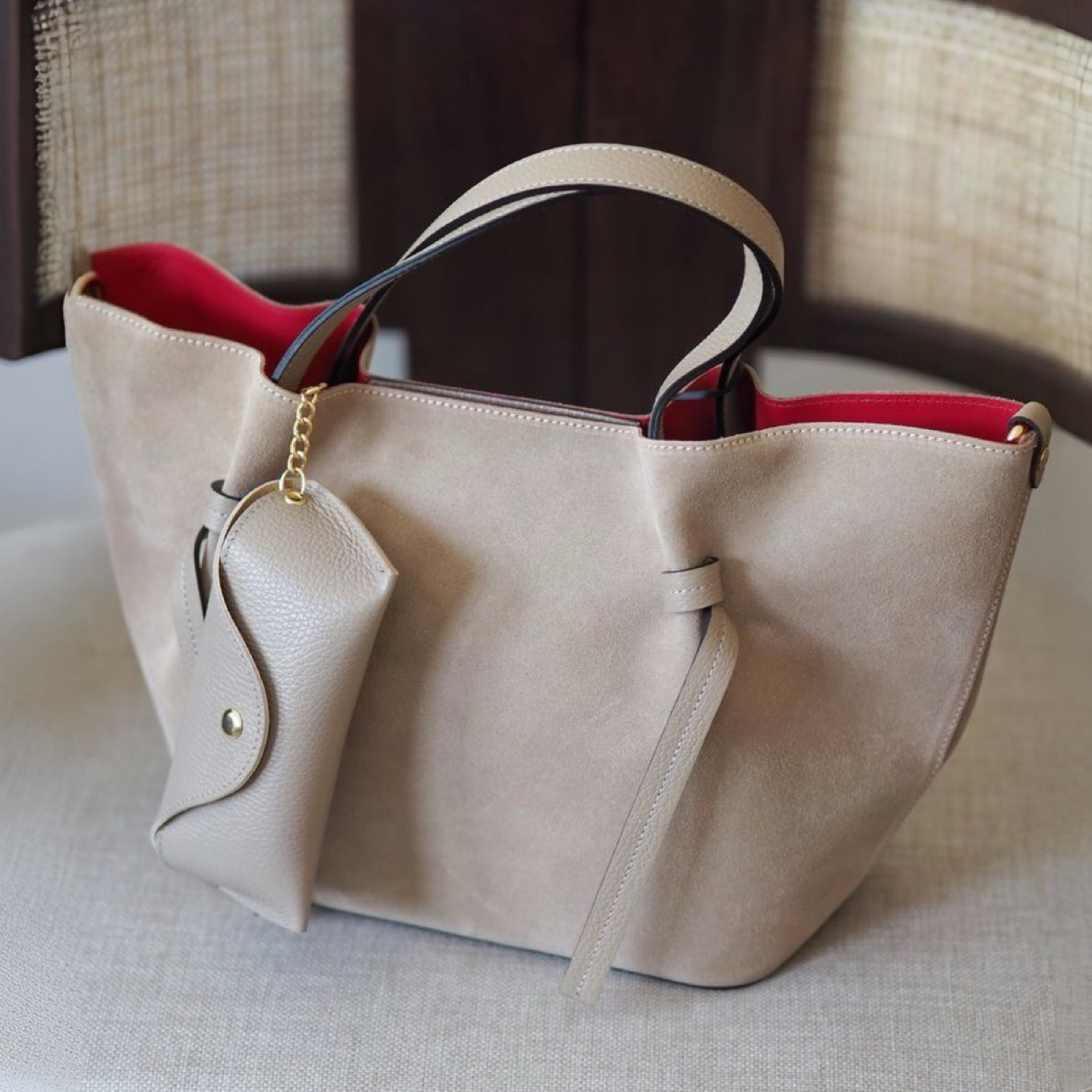 Brilleetui i skinn, beige