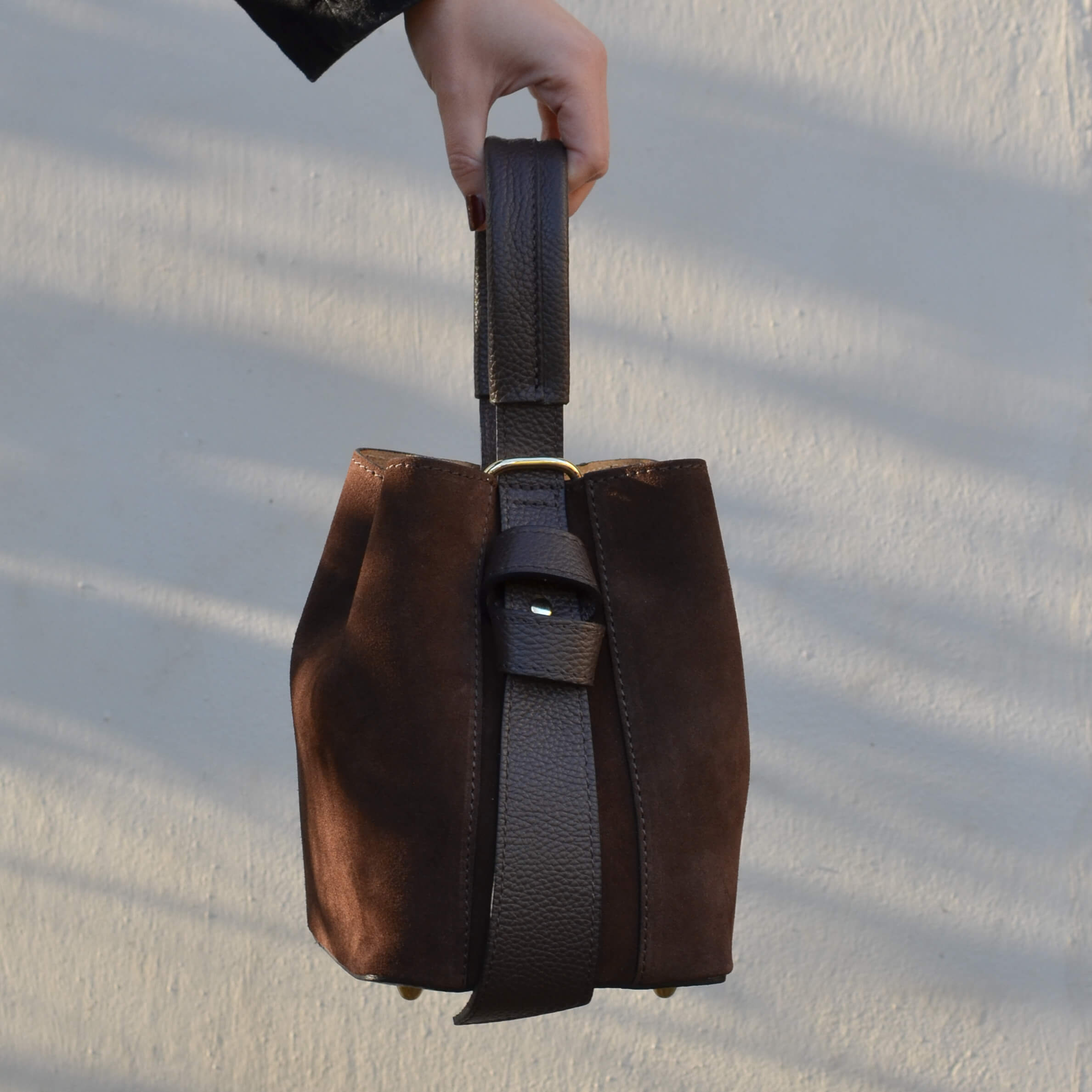 Bucket bag, semsket brun