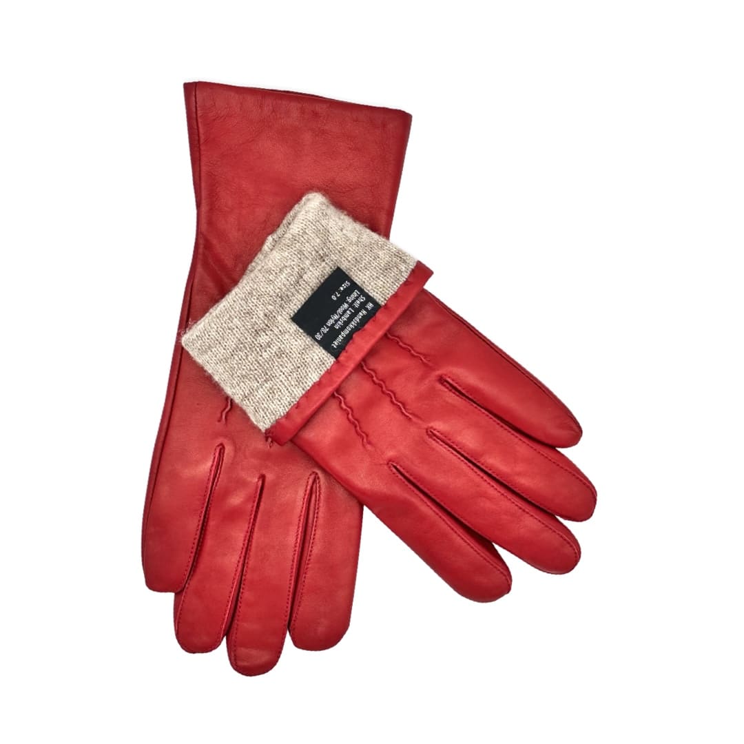 Røde lammeskinnshansker til dame, med denter 70915801-RED