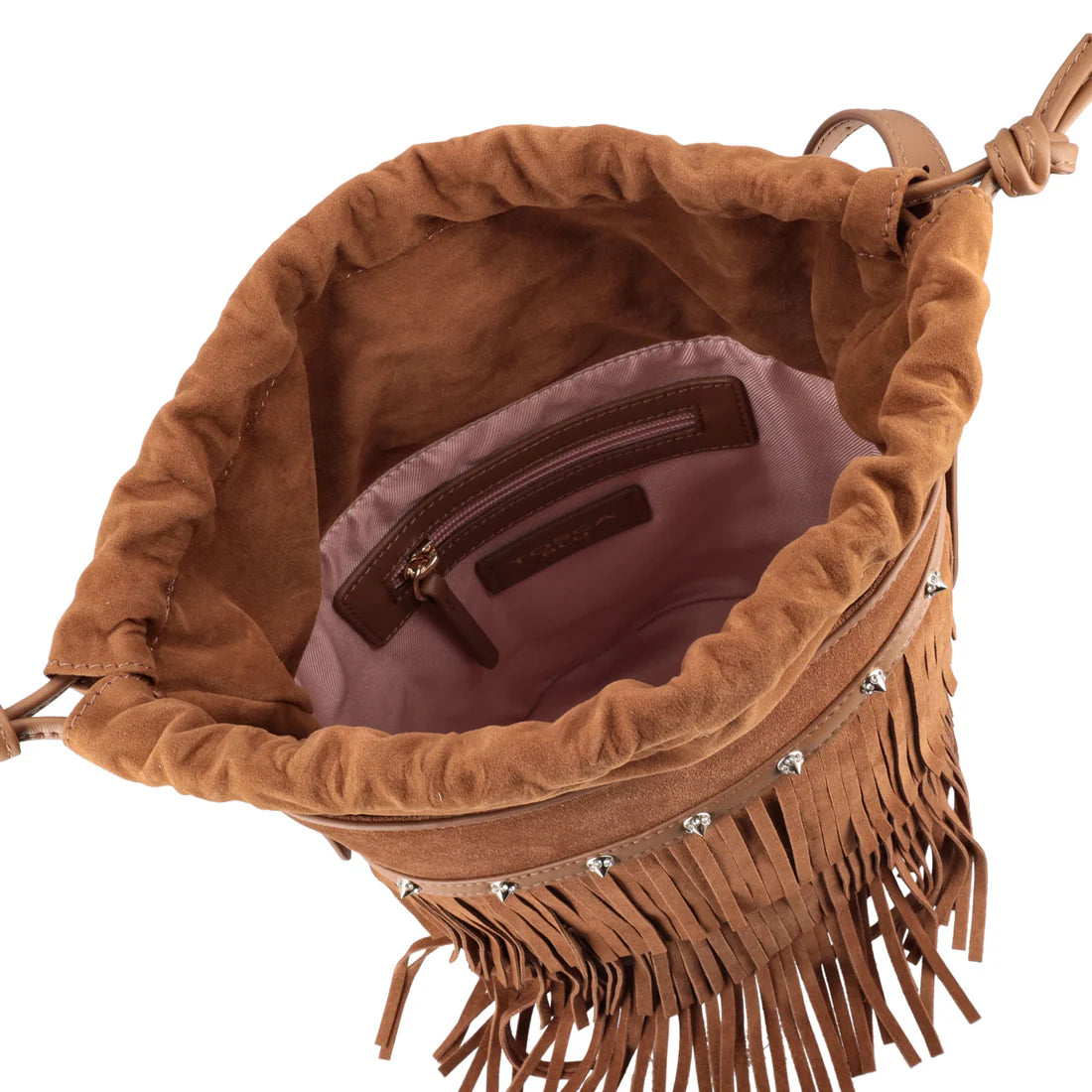 Tosca Blu - Glam bucket bag med frynser