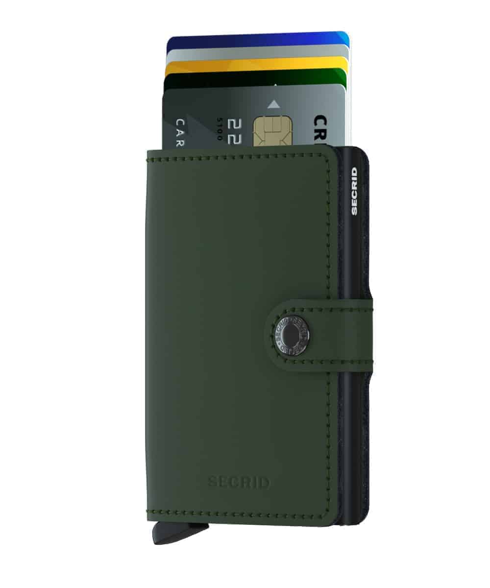 Secrid Miniwallet - matte green black forside med kort