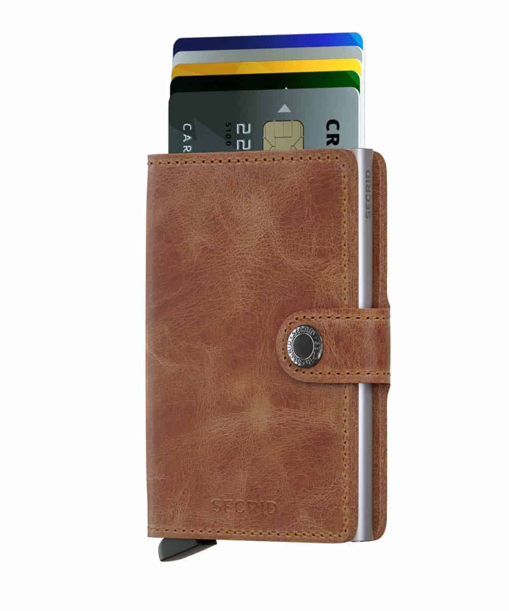 Secrid Miniwallet - vintage cognac forside med kort