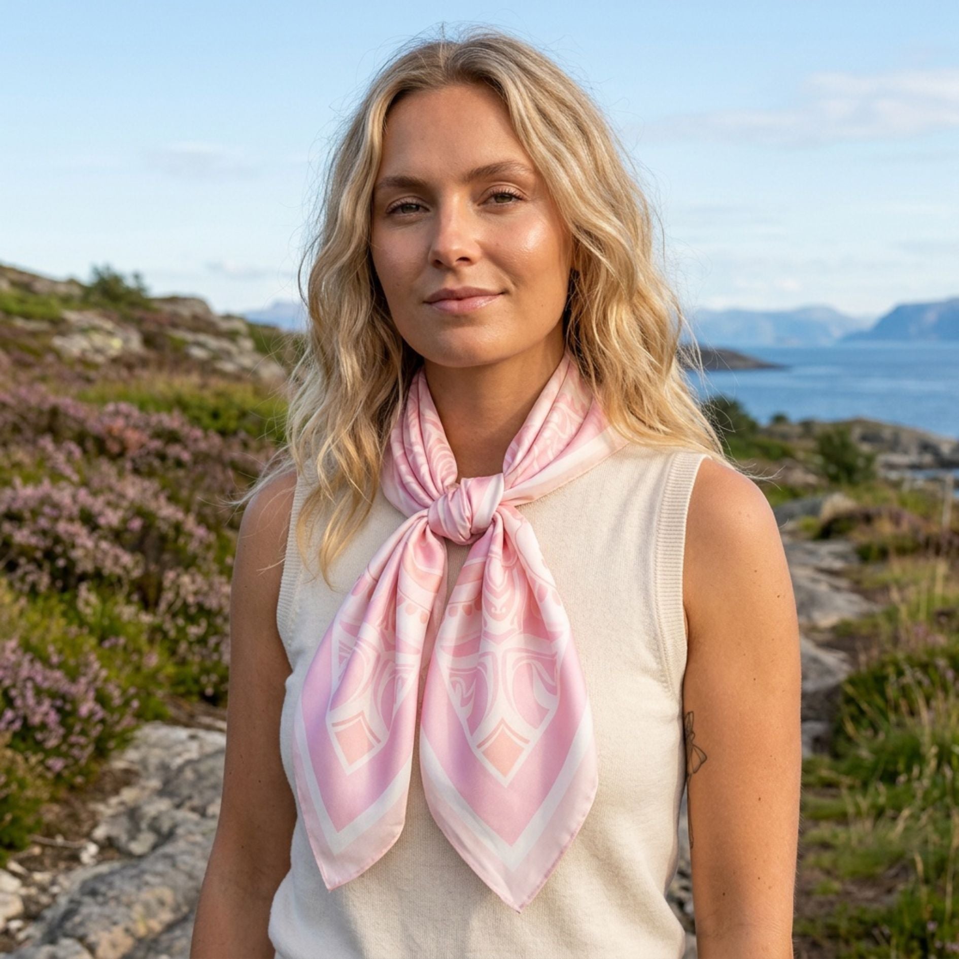 Silkeskjerf stort, rosatoner