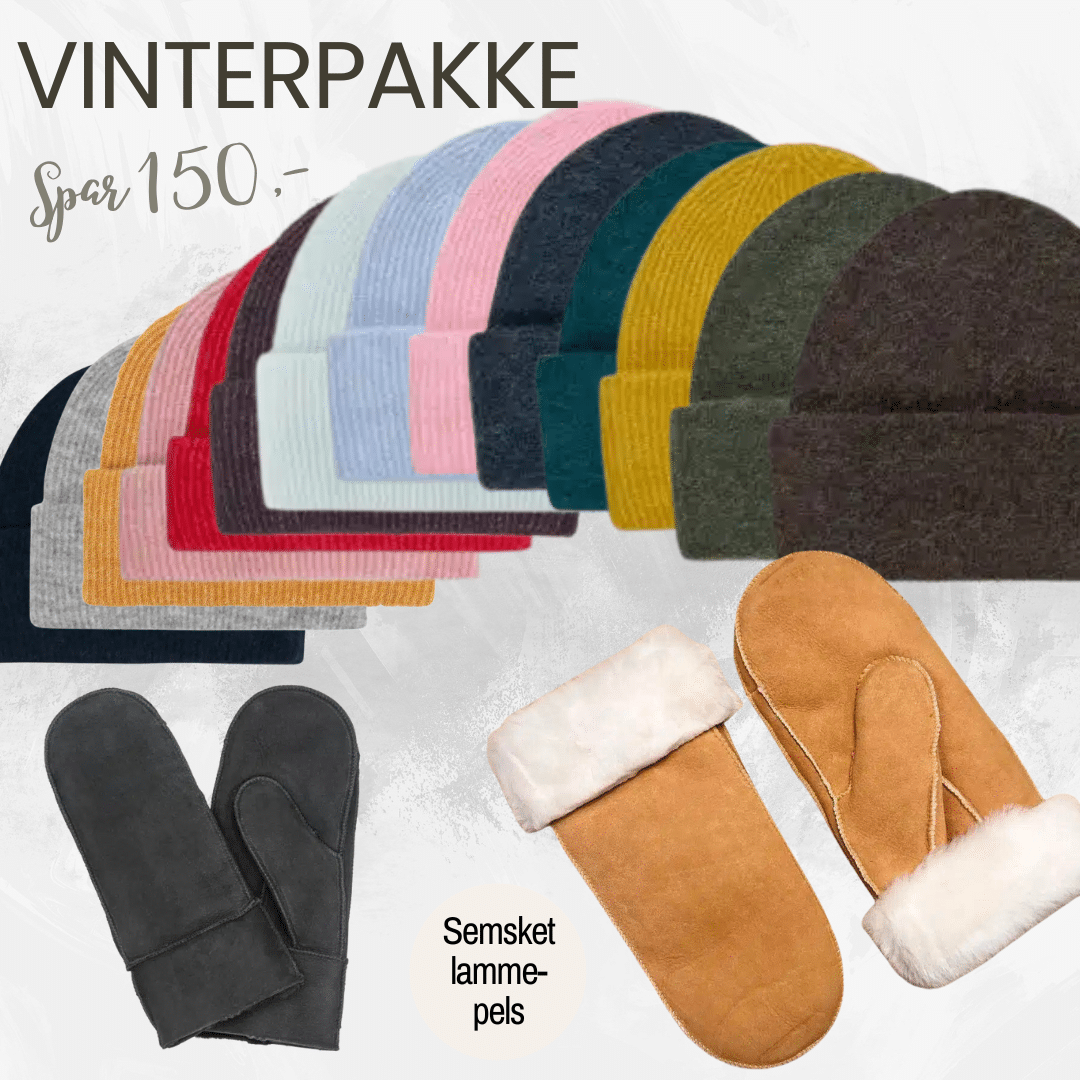 TILBUD! Vinterpakke til dame: Semskede votter + varm lue – spar 150,-