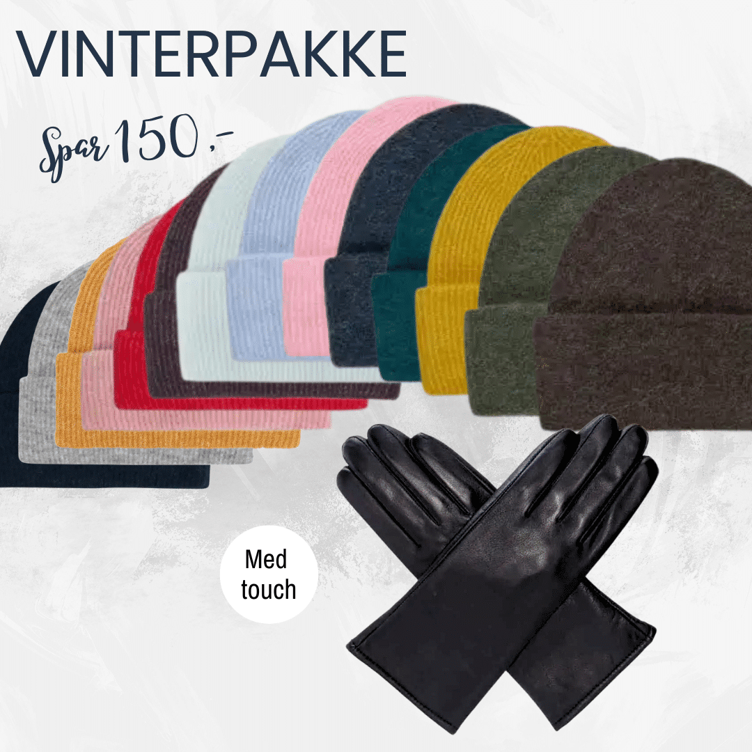 TILBUD! Vinterpakke til dame: Skinnhansker med touch og ullfõr + varm lue – spar 150,-