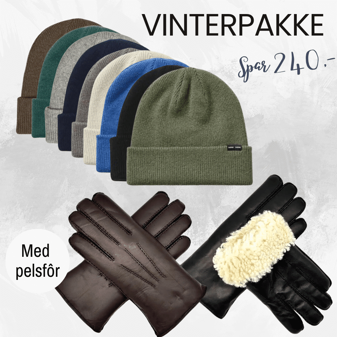 TILBUD! Vinterpakke til herre: Skinnhansker med lammepels og varm lue – spar 240,-