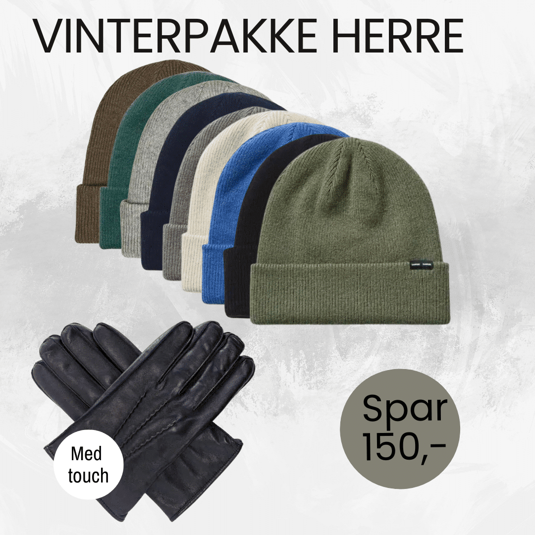 TILBUD! Vinterpakke til herre: Skinnhansker med ullfõr og touch + varm lue – spar 150,-