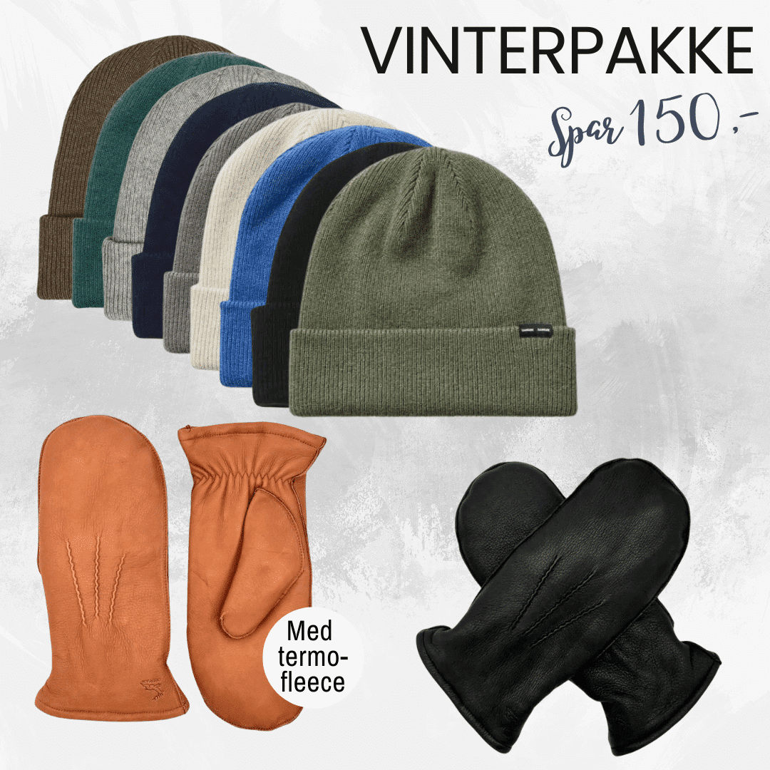 TILBUD! Vinterpakke til herre: Votter i hjorteskinn med termofleece + varm lue – spar 150,-