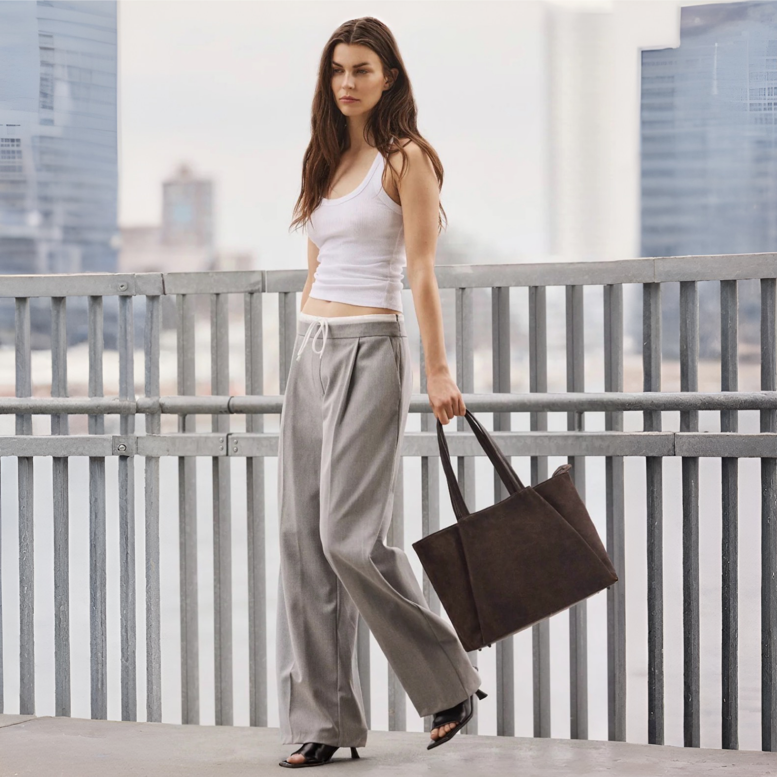 Markberg Saya Work Bag, Suede - Dark brown