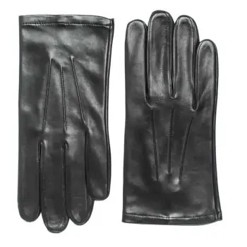 Uniformshansker til herre i lammeskinn uten fôr, tre flate denter, sort, oversiden av hanskene, artikkel 1-406