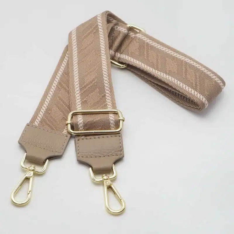 7D 1235TA Veskestropp med houndstooth-mønster med skinndetaljer, lys taupe_3