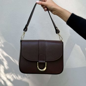 Charlotte skinnveske med gulldetalje - mørkebrun