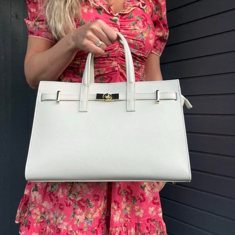 7D 2182 Stor klassisk skinnveske med plass til PC, beige ny_1
