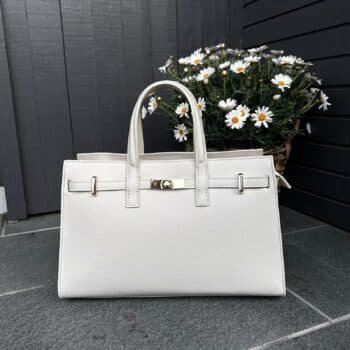 Stor klassisk skinnveske med plass til PC, beige