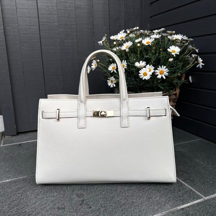7D 2182 Stor klassisk skinnveske med plass til PC, beige ny_3