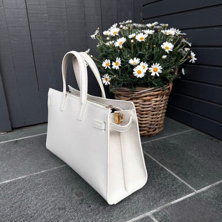 7D 2182 Stor klassisk skinnveske med plass til PC, beige ny_4